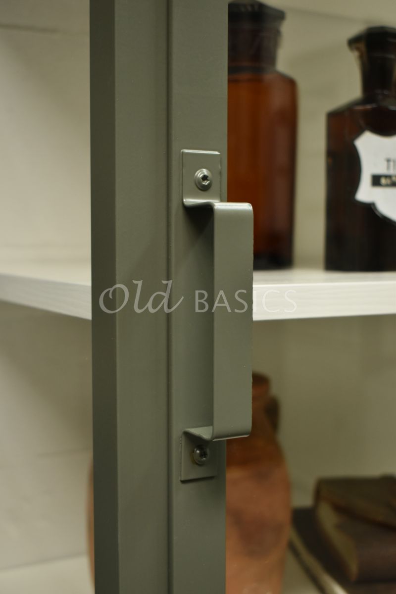 Detail van Apothekerskast Demi, 1 deuren, RAL7009, groen, grijs, materiaal staal